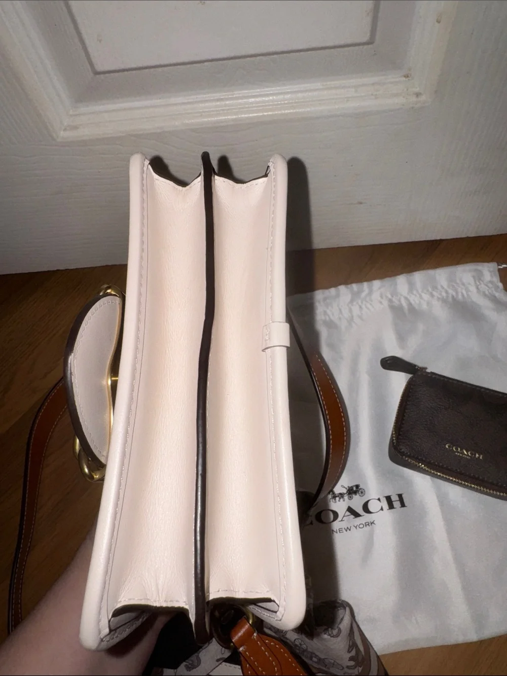 Coach Hero Mini Truffle Crossbody Bag, Coin Pouch, Card Holder, Scarf EUC Chalk